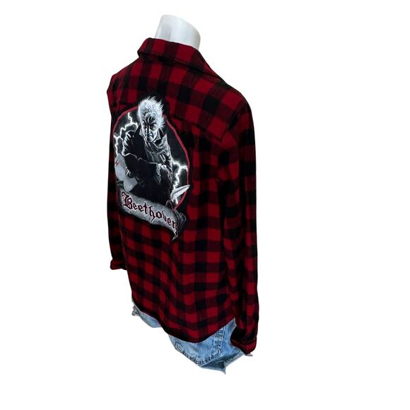 Beethoven Plaid Flannel Shirt Shacket MEDIUM Oversize Unique Plaid Musician Gift - Picture 3 of 6